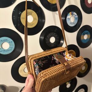 Brown Wicker Crossbody Bag